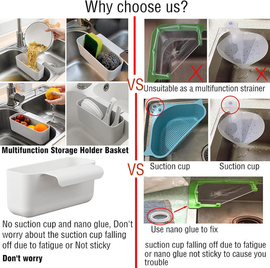 Sink Drain Strainer Basket Kitchen Sink Strainer Sink Food Catcher Kitchen Food Residue Waste Leftovers Strainer Over Sink Triangle Suction Cup Corner Sink Strainer Bags