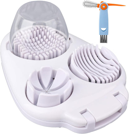 3-in-1 Egg Slicer with Cleaning Brush, 3 Slice Modes Egg Cutter Stainless Steel Dicer Multipurpose Kitchen Chopper Utensil for Hard Boiled Eggs Strawberry Tomato Butter Mushroom