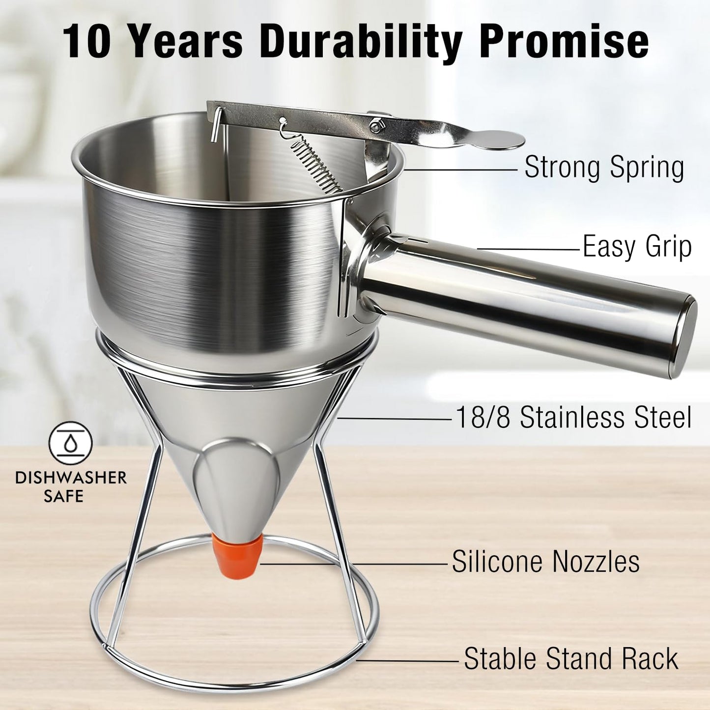 Pancake Batter Dispenser, Large 40oz/1200ml Multi-Caliber Stainless Steel Funnel Cake Dispenser with Stand for Commercial and Use