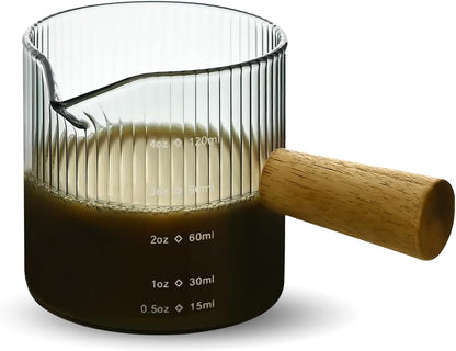 Glass Measuring Cup, 4oz Espresso Shot Glass with Wood Handle