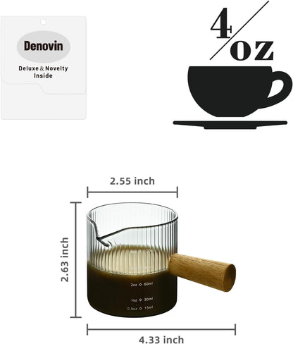 Glass Measuring Cup, 4oz Espresso Shot Glass with Wood Handle