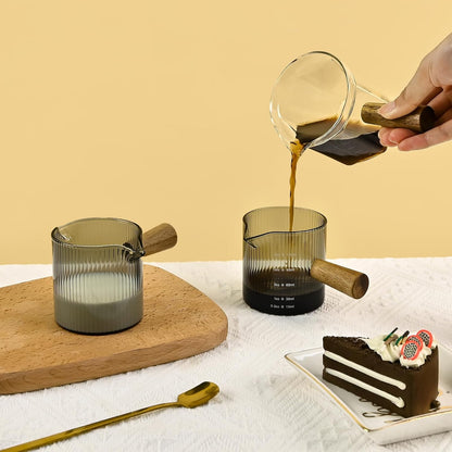 Glass Measuring Cup, 4oz Espresso Shot Glass with Wood Handle