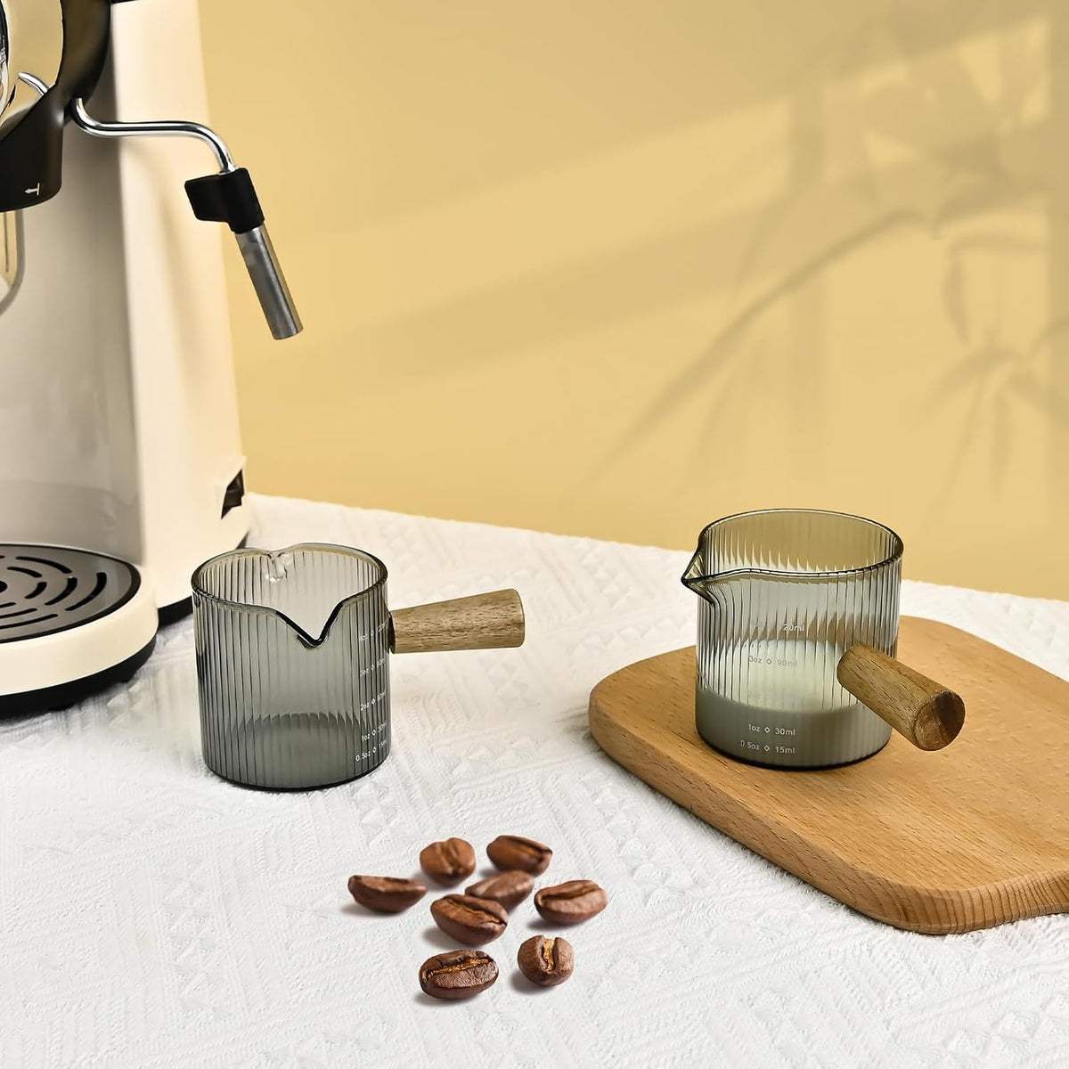 Glass Measuring Cup, 4oz Espresso Shot Glass with Wood Handle