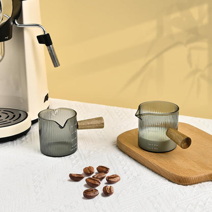 Glass Measuring Cup, 4oz Espresso Shot Glass with Wood Handle