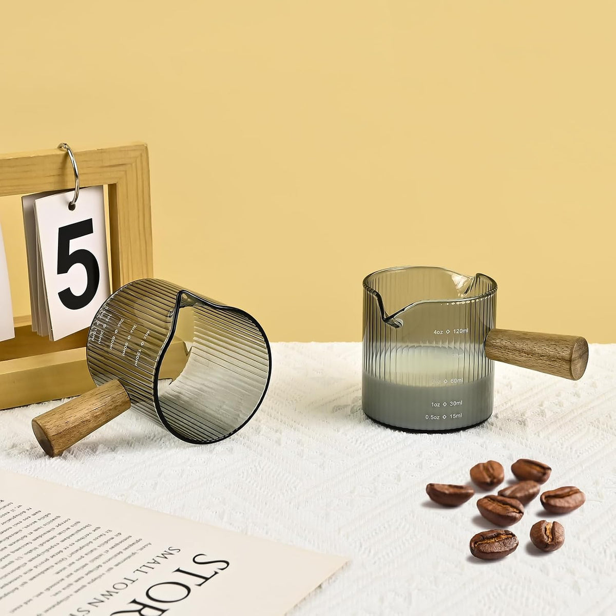 Glass Measuring Cup, 4oz Espresso Shot Glass with Wood Handle