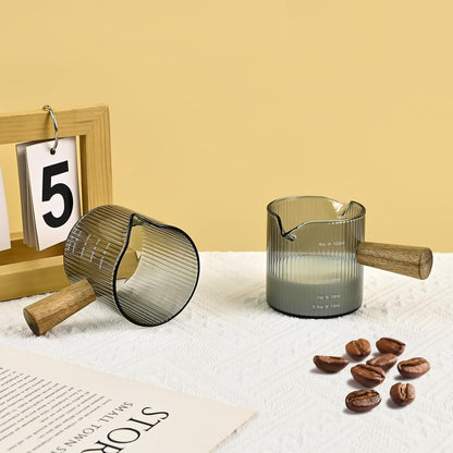 Glass Measuring Cup, 4oz Espresso Shot Glass with Wood Handle