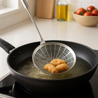 5.4" Stainless Steel Spider Strainer Skimmer – Long-Handle Slotted Spoon for Cooking, Frying, Pasta, Noodles, and Spaghetti