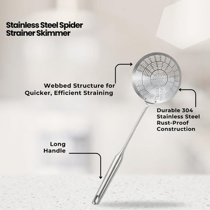 5.4" Stainless Steel Spider Strainer Skimmer – Long-Handle Slotted Spoon for Cooking, Frying, Pasta, Noodles, and Spaghetti