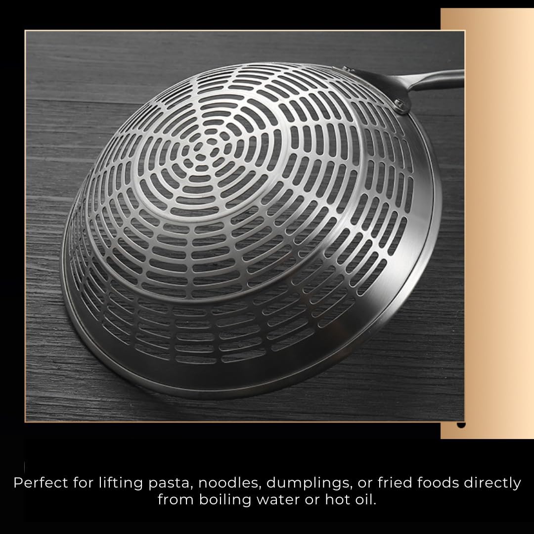 5.4" Stainless Steel Spider Strainer Skimmer – Long-Handle Slotted Spoon for Cooking, Frying, Pasta, Noodles, and Spaghetti