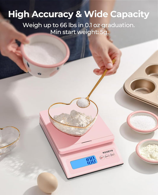 Shipping Scale, 66lb/0.1oz Accurate Digital Postal Scale Pink | Hold & Tare & PCS, Dual Power AC or Battery, Backlit LCD, Sweet Pink Design, Package Weight Scale