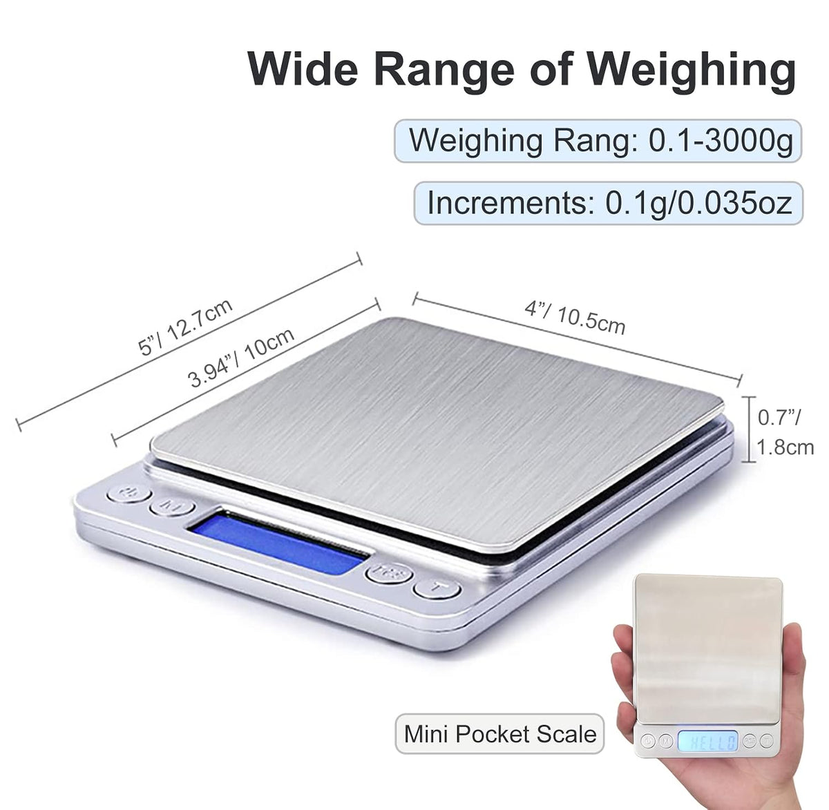 Food Scale Digital Weight Grams and Ounces, 0.001oz/0.01g 500g Kitchen Scale for Food with Backlight LCD Display, Tare, 9 Units, Auto Off, 2 Trays, Batteries Included - Stainless Steel
