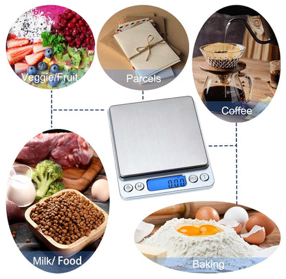 Food Scale Digital Weight Grams and Ounces, 0.001oz/0.01g 500g Kitchen Scale for Food with Backlight LCD Display, Tare, 9 Units, Auto Off, 2 Trays, Batteries Included - Stainless Steel