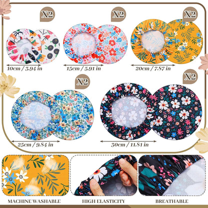 10 Pack Cloth Bowl Covers for Bread Rising - 5 Size Stretch Elastic Food Storage Container Lids - Reusable Cotton Fabric Covers for Food, Fruits, Leftovers (Stylish)
