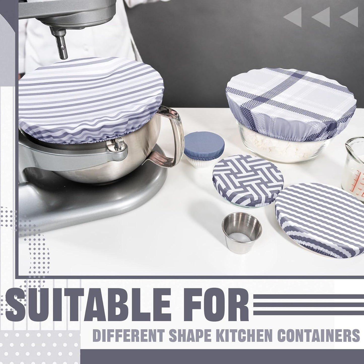10 Pack Cloth Bowl Covers for Bread Rising - 5 Size Stretch Elastic Food Storage Container Lids - Reusable Cotton Fabric Covers for Food, Fruits, Leftovers (Stylish)