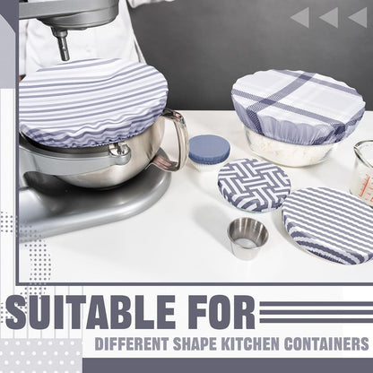 10 Pack Cloth Bowl Covers for Bread Rising - 5 Size Stretch Elastic Food Storage Container Lids - Reusable Cotton Fabric Covers for Food, Fruits, Leftovers (Stylish)