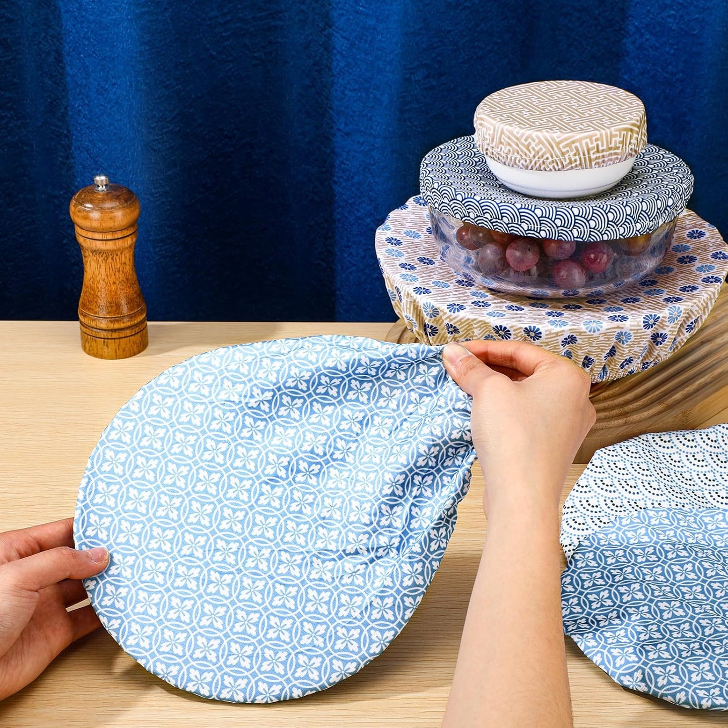 10 Pack Cloth Bowl Covers for Bread Rising - 5 Size Stretch Elastic Food Storage Container Lids - Reusable Cotton Fabric Covers for Food, Fruits, Leftovers (Stylish)