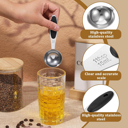 2Pcs 1 Tbsp (3tsp, 15ml, 1/2oz) Measuring Spoons, Stainless Steel Tablespoon Measure Scoop with Black Silicone Grip Measuring Scoop Dishwasher Safe for Coffee Pet Food Grains Protein Spices Dry Goods