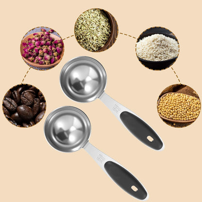 2Pcs 1 Tbsp (3tsp, 15ml, 1/2oz) Measuring Spoons, Stainless Steel Tablespoon Measure Scoop with Black Silicone Grip Measuring Scoop Dishwasher Safe for Coffee Pet Food Grains Protein Spices Dry Goods