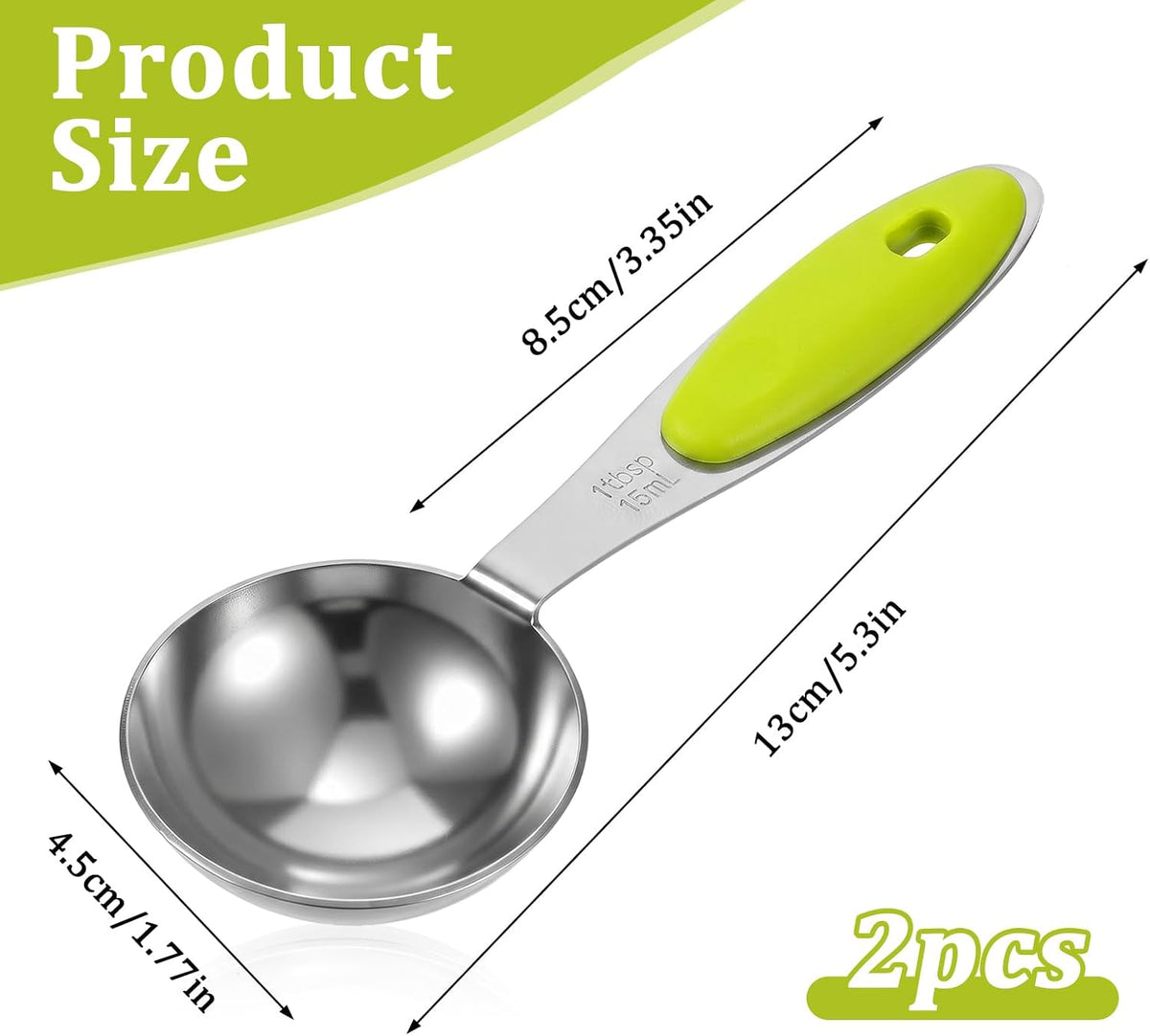 2Pcs 1 Tbsp (3tsp, 15ml, 1/2oz) Measuring Spoons, Stainless Steel Tablespoon Measure Scoop with Black Silicone Grip Measuring Scoop Dishwasher Safe for Coffee Pet Food Grains Protein Spices Dry Goods