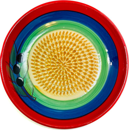 Premium Ceramic Garlic Grater Plate Set - Classic Multicolor Olive | Includes 5.25" Plate, Peeler, Brush, and Stand - For Strawberries, Ginger, Chocolate, Cheese, and more - Make your own puree!