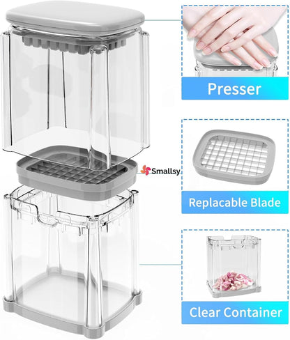 4-in-1 French Fry Cutter, Vegetable Chopper, Manual Potato Cutter for Fries, Food Dicer Chop Box, Onion Cutter Apple Slicer with 4 Stainless Steel Blades, ABS Plastic Material for Kitchen