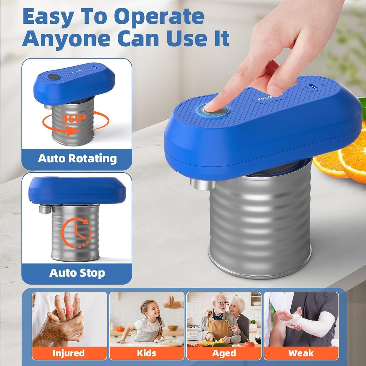 Auto Electric Can Opener, Rechargeable Can Openers for Seniors & Arthritis