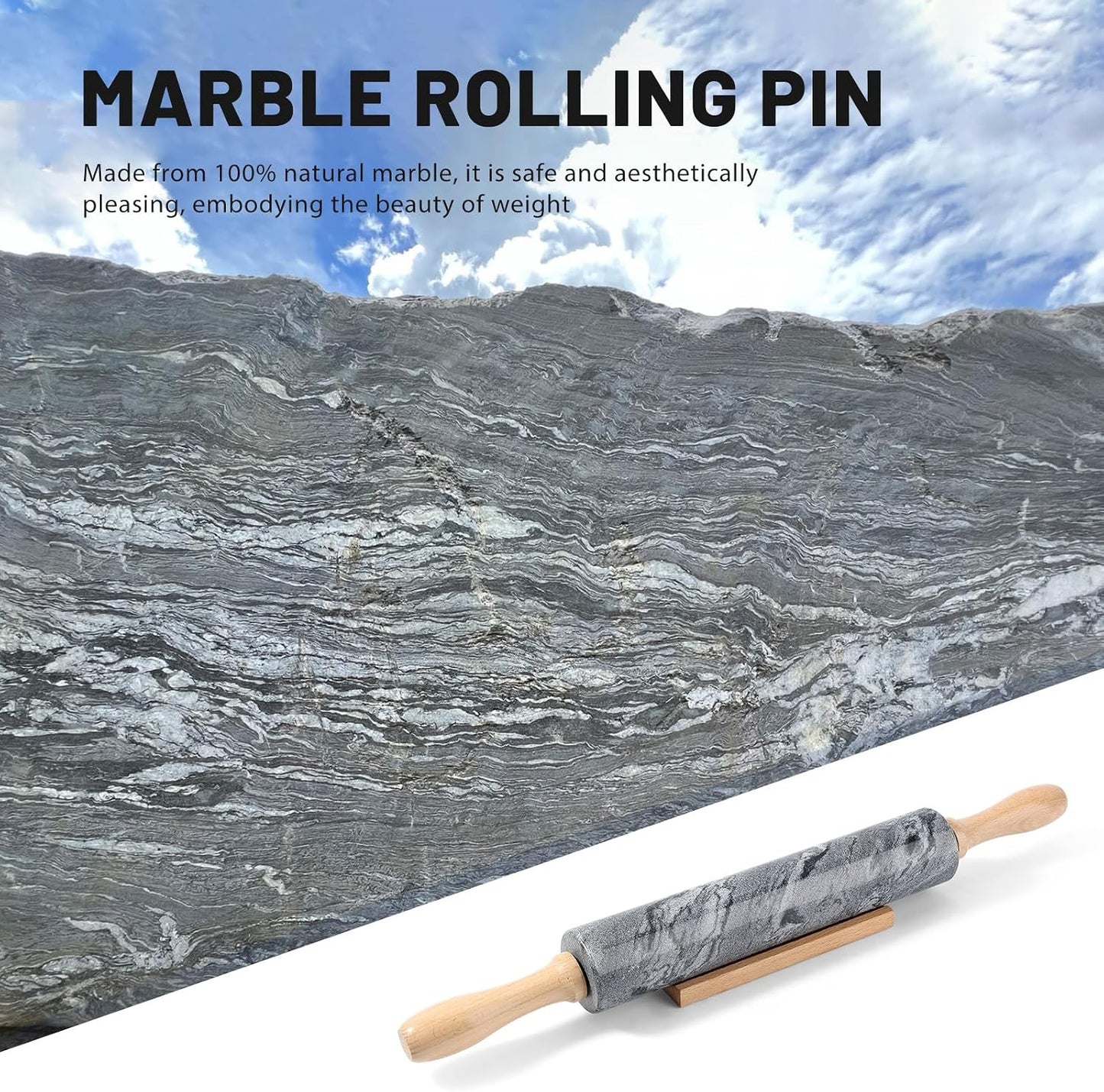 Marble Rolling Pin, Non-Stick Stone Dough Roller, Rolling Pin for Baking,Pasta, Dumpling, Ravioli, Fondant,Pie Crust, Kitchen Baking Pastry Tools