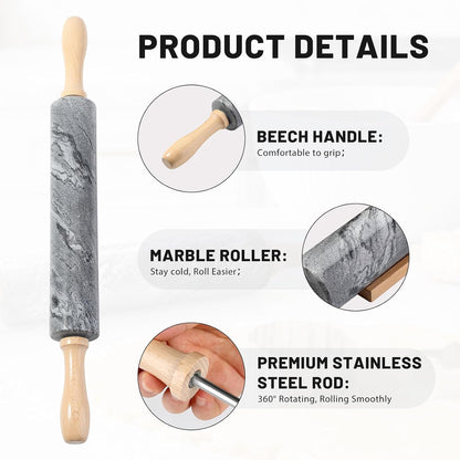 Marble Rolling Pin, Non-Stick Stone Dough Roller, Rolling Pin for Baking,Pasta, Dumpling, Ravioli, Fondant,Pie Crust, Kitchen Baking Pastry Tools