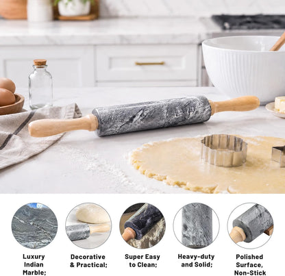 Marble Rolling Pin, Non-Stick Stone Dough Roller, Rolling Pin for Baking,Pasta, Dumpling, Ravioli, Fondant,Pie Crust, Kitchen Baking Pastry Tools
