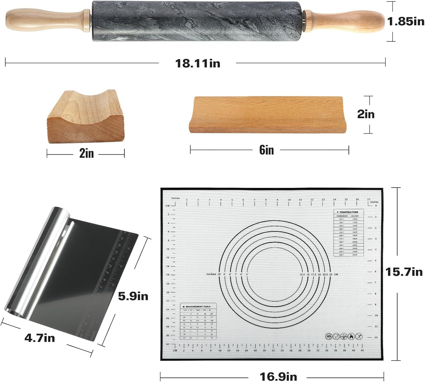 Marble Rolling Pin, Non-Stick Stone Dough Roller, Rolling Pin for Baking,Pasta, Dumpling, Ravioli, Fondant,Pie Crust, Kitchen Baking Pastry Tools