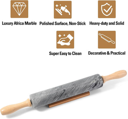 Marble Rolling Pin, Non-Stick Stone Dough Roller, Rolling Pin for Baking,Pasta, Dumpling, Ravioli, Fondant,Pie Crust, Kitchen Baking Pastry Tools
