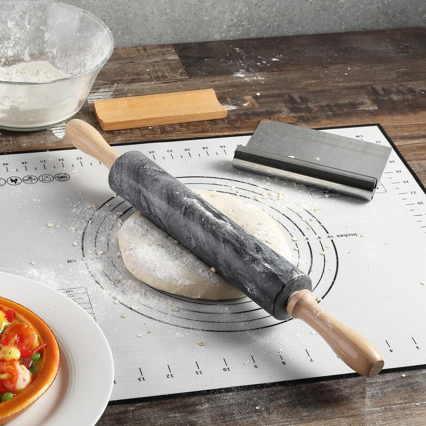 Marble Rolling Pin, Non-Stick Stone Dough Roller, Rolling Pin for Baking,Pasta, Dumpling, Ravioli, Fondant,Pie Crust, Kitchen Baking Pastry Tools