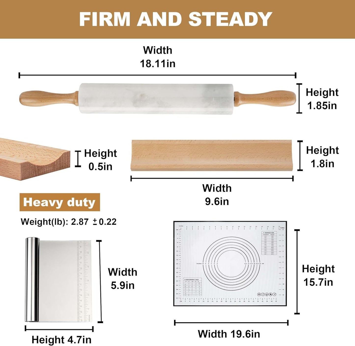 Marble Rolling Pin, Non-Stick Stone Dough Roller, Rolling Pin for Baking,Pasta, Dumpling, Ravioli, Fondant,Pie Crust, Kitchen Baking Pastry Tools