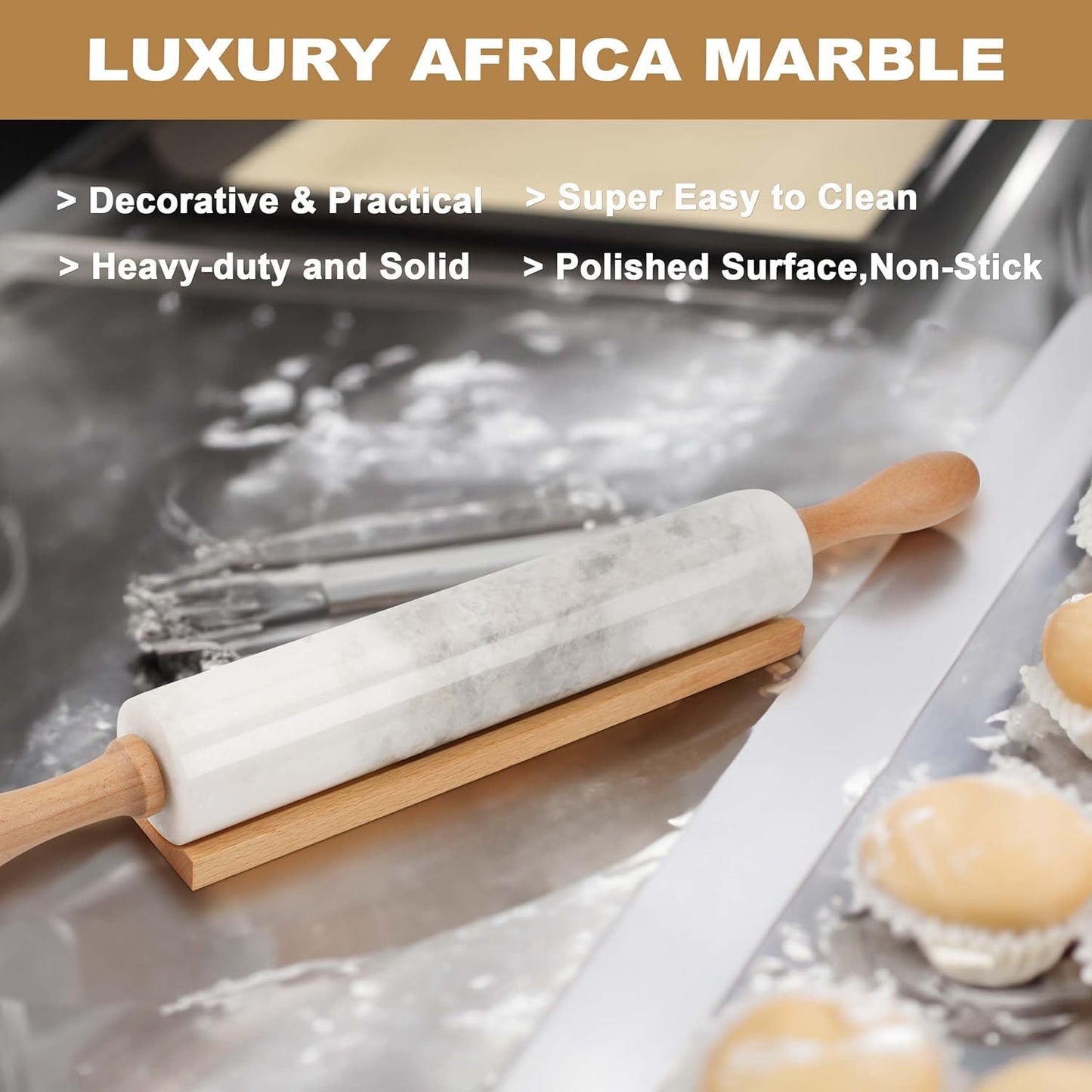 Marble Rolling Pin, Non-Stick Stone Dough Roller, Rolling Pin for Baking,Pasta, Dumpling, Ravioli, Fondant,Pie Crust, Kitchen Baking Pastry Tools