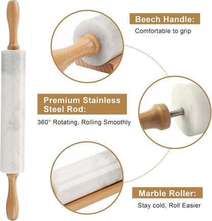 Marble Rolling Pin, Non-Stick Stone Dough Roller, Rolling Pin for Baking,Pasta, Dumpling, Ravioli, Fondant,Pie Crust, Kitchen Baking Pastry Tools