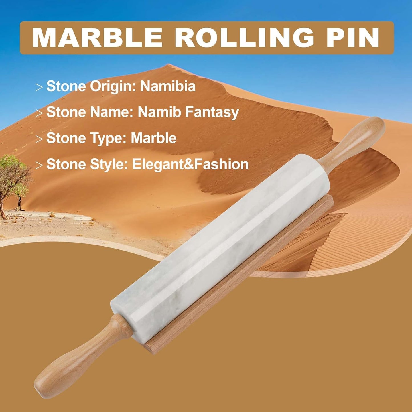 Marble Rolling Pin, Non-Stick Stone Dough Roller, Rolling Pin for Baking,Pasta, Dumpling, Ravioli, Fondant,Pie Crust, Kitchen Baking Pastry Tools
