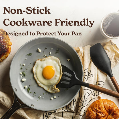 Kitchen Utensils Set – 22-Piece Silicone Cooking Utensils Set, Spatula Set with Holder, Wooden Handle Silicone Kitchen Gadgets for Nonstick Cookware