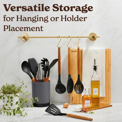 Kitchen Utensils Set – 22-Piece Silicone Cooking Utensils Set, Spatula Set with Holder, Wooden Handle Silicone Kitchen Gadgets for Nonstick Cookware