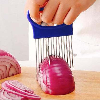 4pcs Onion Holder Slicer with Cover Stainless Steel Onion Cutter Vegetable Chopper Tomato Potato Slicer Cutter Food Slicer Assistant Tool for Tomato Lemon Avocados Vegetables Fruit and Meat