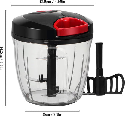 Manual Food Chopper Vegetable Cutter, Hand String Vegetable Chopper Onions Cutter for Vegetable Fruits Nuts BPA Free Food Safe Material, 900ml Grey