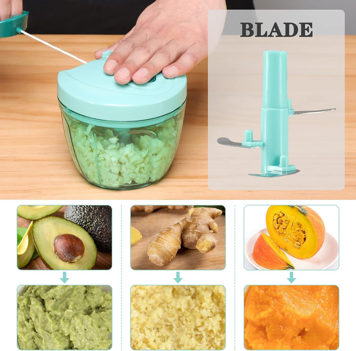 Manual Food Chopper Vegetable Cutter, Hand String Vegetable Chopper Onions Cutter for Vegetable Fruits Nuts BPA Free Food Safe Material, 900ml Grey