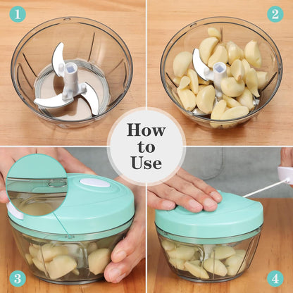Manual Food Chopper Vegetable Cutter, Hand String Vegetable Chopper Onions Cutter for Vegetable Fruits Nuts BPA Free Food Safe Material, 900ml Grey