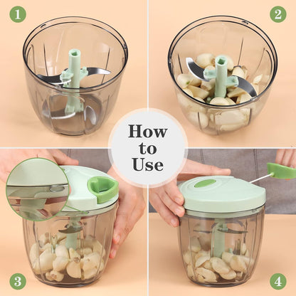 Manual Food Chopper Vegetable Cutter, Hand String Vegetable Chopper Onions Cutter for Vegetable Fruits Nuts BPA Free Food Safe Material, 900ml Grey