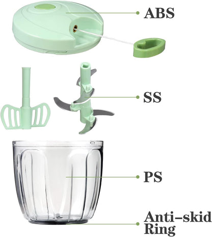 Manual Food Chopper Vegetable Cutter, Hand String Vegetable Chopper Onions Cutter for Vegetable Fruits Nuts BPA Free Food Safe Material, 900ml Grey