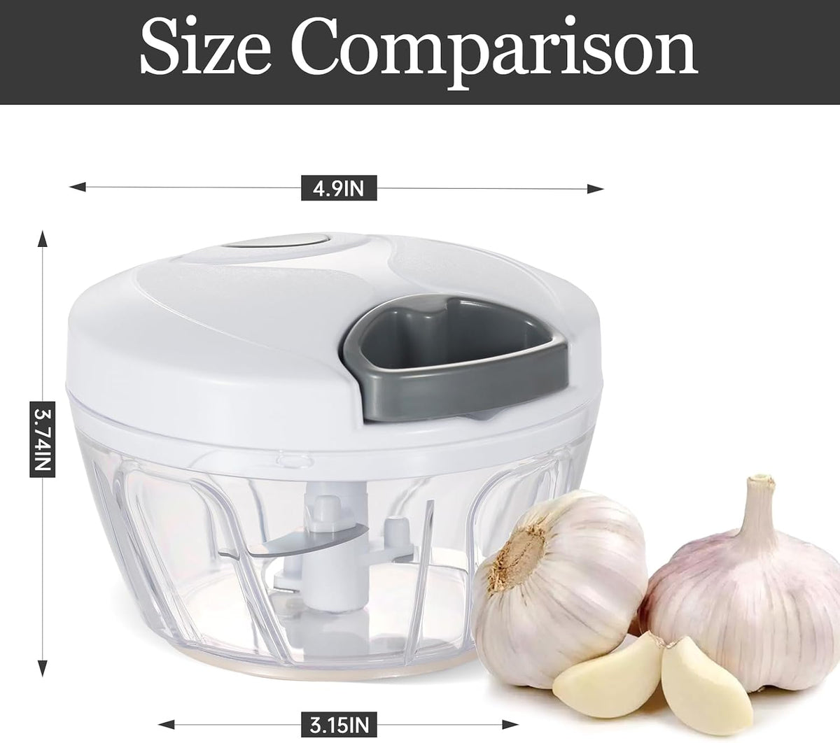 Manual Food Chopper Vegetable Cutter, Hand String Vegetable Chopper Onions Cutter for Vegetable Fruits Nuts BPA Free Food Safe Material, 900ml Grey