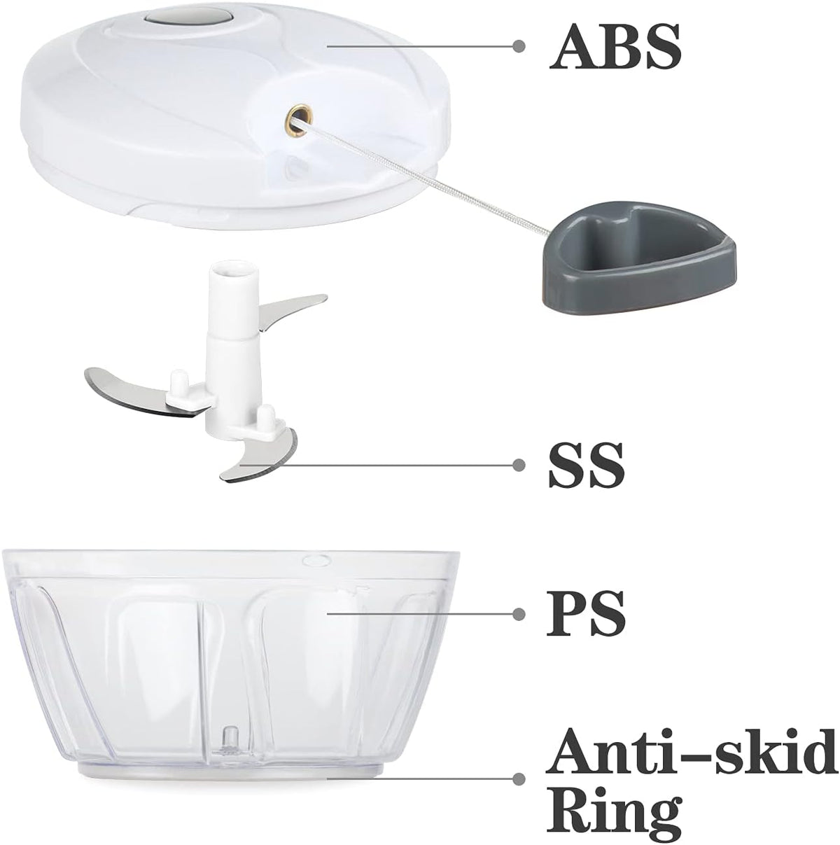 Manual Food Chopper Vegetable Cutter, Hand String Vegetable Chopper Onions Cutter for Vegetable Fruits Nuts BPA Free Food Safe Material, 900ml Grey