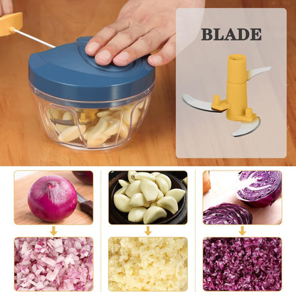 Manual Food Chopper Vegetable Cutter, Hand String Vegetable Chopper Onions Cutter for Vegetable Fruits Nuts BPA Free Food Safe Material, 900ml Grey