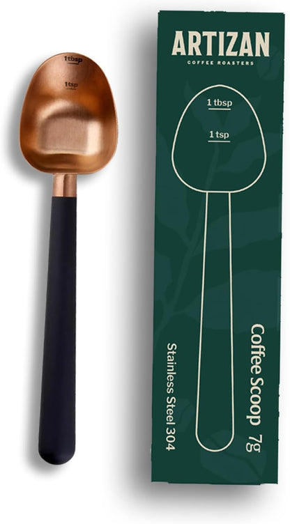 Artizan Coffee 1 Tbsp Coffee Measuring Scoop, Rose Gold Stainless Steel Copper Scoop for Ground Coffee, Beans, Tea & More - 7g, 17 cm Long Handle