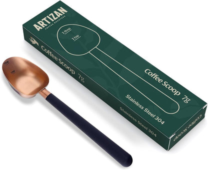 Artizan Coffee 1 Tbsp Coffee Measuring Scoop, Rose Gold Stainless Steel Copper Scoop for Ground Coffee, Beans, Tea & More - 7g, 17 cm Long Handle