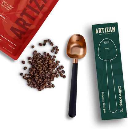 Artizan Coffee 1 Tbsp Coffee Measuring Scoop, Rose Gold Stainless Steel Copper Scoop for Ground Coffee, Beans, Tea & More - 7g, 17 cm Long Handle
